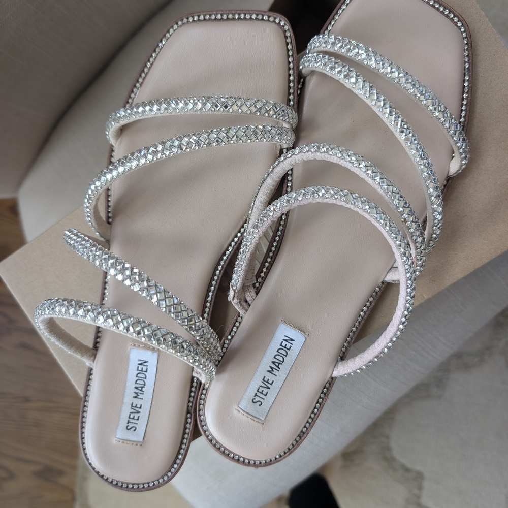 Steve Madden Crystal-Strap Nude Slide Sandals